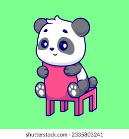 Cute Panda Sitting on Chair Cartoon Vector Icon Illustration. Animal Nature Icon Concept Isolated Premium Vector. Flat Cartoon Style