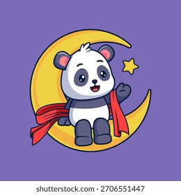 Cute Panda Sitting On Moon Cartoon of illustration