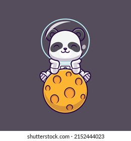 Cute panda sitting on planet space cartoon.