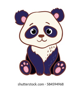 Cute panda sitting on a white background. Vector illustration with wild animals in the children's style.