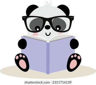 Cute panda sitting reading a book
