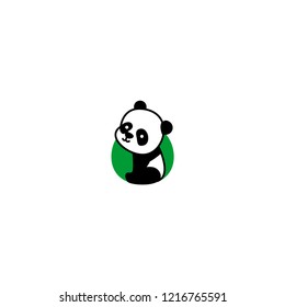 Cute panda sitting and smiling cartoon icon, vector illustration