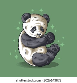 A cute panda sitting sweetly illustration vector grunge style