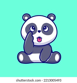 Cute Panda Sitting And Teasing Cartoon Vector Icon Illustration. Animal Nature Icon Concept Isolated Premium Vector. Flat Cartoon Style