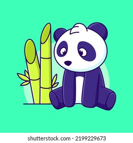 cute panda sitting vector illustration. cartoon panda with bamboo