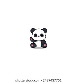 Netter Panda sitzend und winkend Pfote Cartoon, Vektorillustration