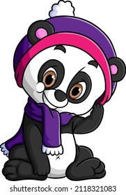 El lindo panda está sentado y usando un sombrero santa de ilustración