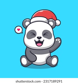 Cute Panda Sitting With Winter Beanie Hat Cartoon Vector Icon Illustration. Animal Nature Icon Concept Isolated Premium Vector. Flat Cartoon Style