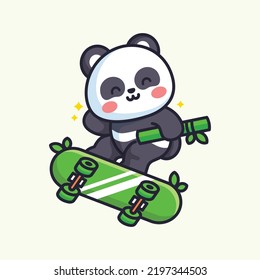 cute panda and skateboard vector