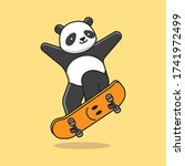 Cute Panda Skateboard  Vector Icon Illustration. Animal Icon Concept Isolated Premium Vector