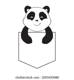 Cute panda sketch. Simple panda bear icon or logo design. Black and white vector illustration.