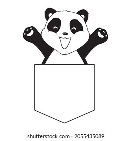 Panda-Skizze schneiden. Einfache Panda-Ikone oder Logo-Design. Schwarz-Weiß-Vektorgrafik.