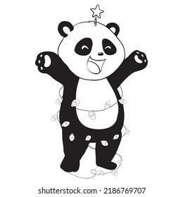 Cute panda sketch. Simple panda bear icon or logo design. Black and white vector illustration.