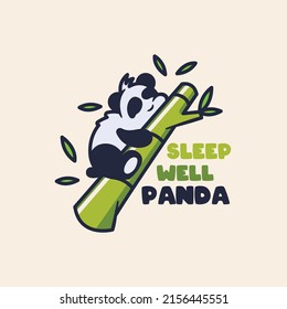 cute panda sleep with bamboo tree illustration in flat design