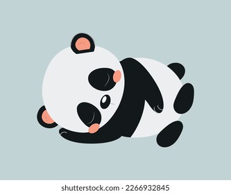 El concepto de sueño de panda. Adorables mentiras animales asiáticas, sueño y descanso. Pegatina para redes sociales y mensajeros instantáneos. Vida silvestre y mamífero. Dibujo vectorial plano de dibujos animados