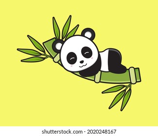 Cute panda sleep on the bamboo cartoon icon illustration. Design isolated flat cartoon style