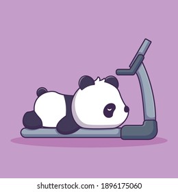 cute panda sleep on treadmill cartoon illustration