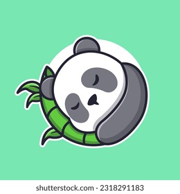 Cute Panda Sleeping with Bamboo Cartoon Vector Icon Illustration. Animal Nature Icon Concept Isolated Premium Vector. Flat Cartoon Style