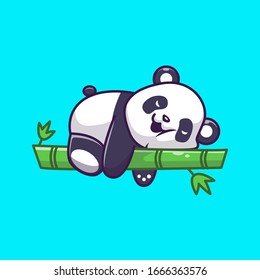 Cute Panda Sleeping Bamboo Vector Icon Illustration. Panda Mascot Cartoon Character. Animal Icon Concept White Isolated. Flat Cartoon Style Suitable for Web Landing Page, Banner, Flyer, Sticker, Card svg