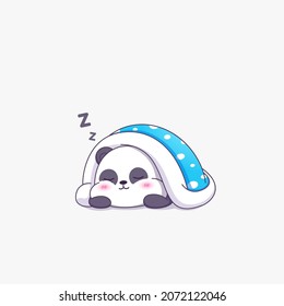 Cute panda sleeping with blanket, vector illustration.