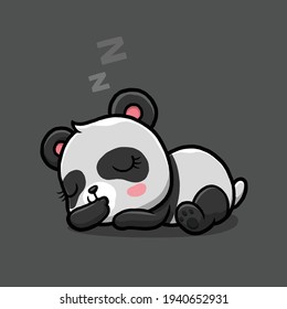 Cute panda sleeping cartoon  isolated on black background.