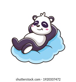 Cute Panda Sleeping in Cloud Vector Icon Illustration. Animal Mascot Cartoon Character. Isolated on White Background