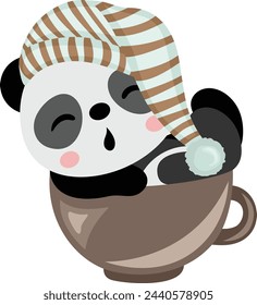 Cute panda sleeping in cup