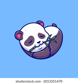 Cute Panda Sleeping And Eating Bamboo Cartoon Vector Icon Illustration. Animal Nature Icon Concept Isolated Premium Vector. Flat Cartoon Style