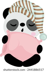 Cute panda sleeping holding a pillow