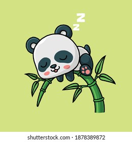 Cute panda sleeping on bamboo tree. Seamless pattern