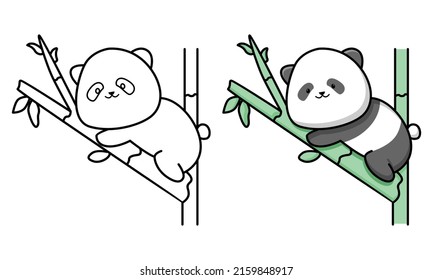 Cute panda sleeping on bamboo tree coloring page for kids