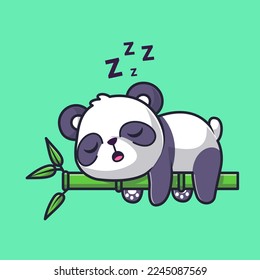 Cute Panda durmiendo en la Ilustración del Vector de Caricaturas de Bambú. Concepto de icono de la naturaleza animal Vector Premium aislado. Estilo de dibujo plano