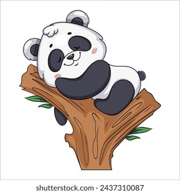 Cute panda sleeping on the bamboo tree