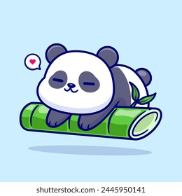 Cute Panda Sleeping On Bamboo Cartoon Vector Icon Illustration. Animal Nature Icon Concept Isolated Premium Vector. Flat Cartoon Style