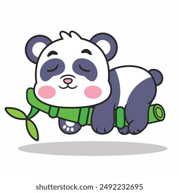 Cute Panda Sleeping on Bamboo Tree Cartoon Vector Icon Illustration. Animal Nature Icon Concept Isolated Premium Vector. Flat Cartoon Style