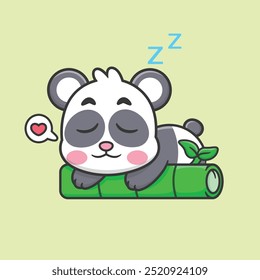 Cute Panda Sleeping On Bamboo Cartoon Vector Icon Illustration. Animal Nature Icon Isolated Premium Vector. Nature Cartoon Style