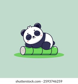 Cute Panda Sleeping On The Bamboo Cartoon