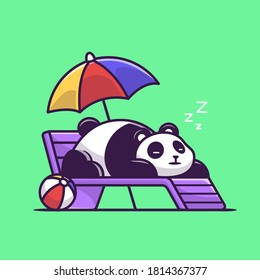 Cute Panda Sleeping On Beach Bench Cartoon Vector Icon Illustration. Animal Icon Concept Isolated Premium Vector. Flat Cartoon Style