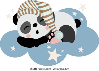 Lindo panda durmiendo en la nube azul