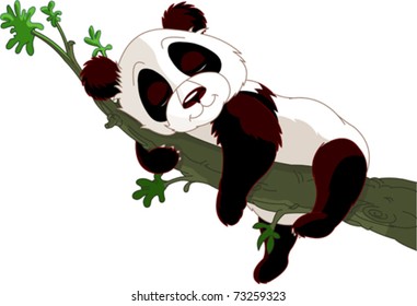 Cute panda sleeping on a branch