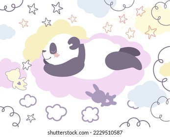 cute panda sleeping on a cloud. silhouettes of children's soft toys. pastel collection. vector illustration. design for postcard and baby textile