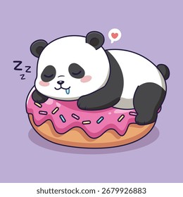 Cute Panda Sleeping on a Donut. vector illustration	
