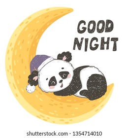 Cute Panda Sleeping On Moon Hand Stock Vector (Royalty Free) 1354714010 ...