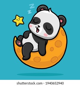 Cute Panda Sleeping On Moon Cartoon Stock Vector (Royalty Free ...