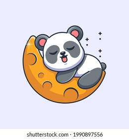 Cute panda sleeping on moon cartoon