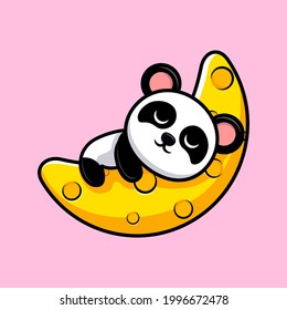 Cute panda sleeping on the moon cartoon mascot