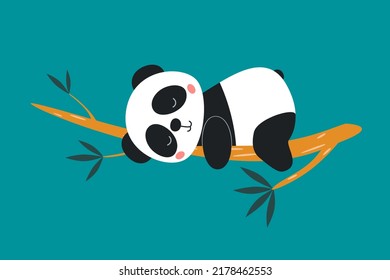 Cute Panda Schlafen auf dem Baumzweig, einzeln auf Weiß, Vektorsymbol. Flache Cartoon Illustration, Clipart. 