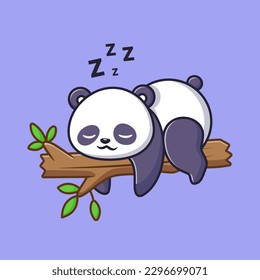 Cute Panda Sleeping on Tree Cartoon Vector Icon Illustration. Animal Nature Icon Concept Isolated Premium Vector. Flat Cartoon Style