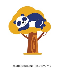 Un panda lindo durmiendo en un árbol, mostrando un diseño juguetón y caprichoso.