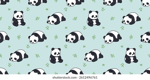 Cute panda sleeping seamless pattern, vector illustration